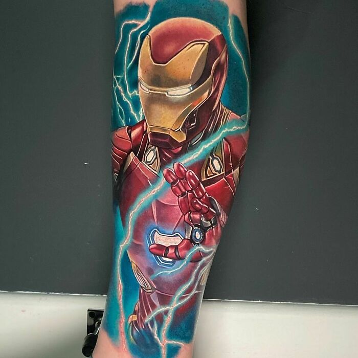 Ironman with llightning tattoo 