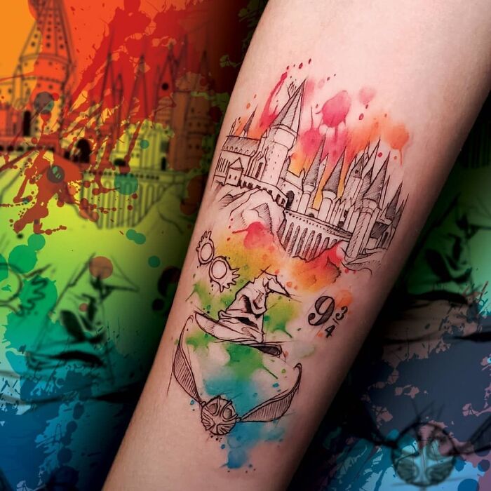 Watercolor Hp Themed Tattoo
