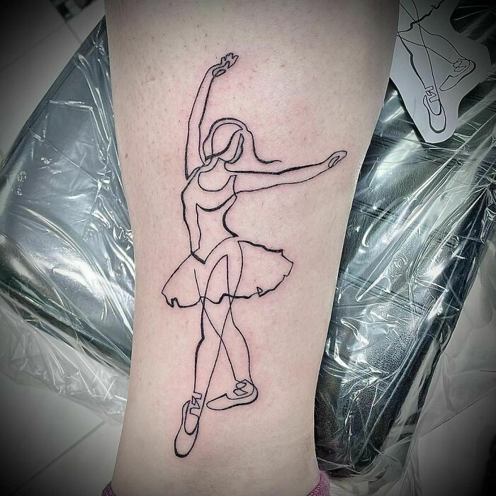 Single line ballerina leg tattoo