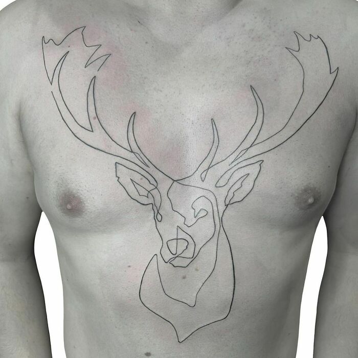 Single line deer chest stomach tattoo