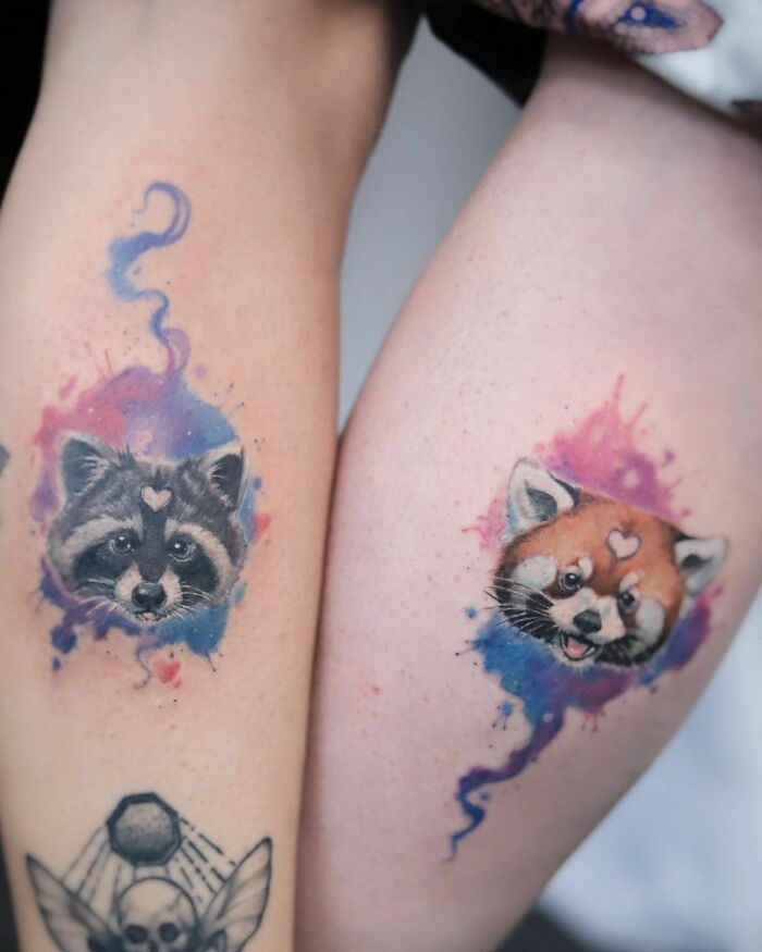 Trash Panda And Red Panda BFF Tattoos