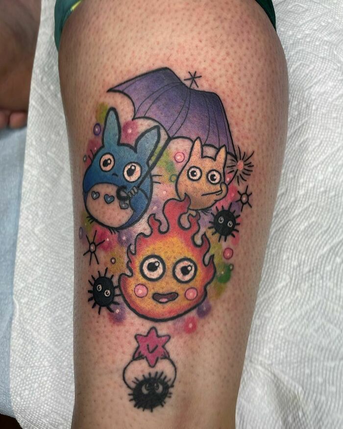 Totoro leg tattoo