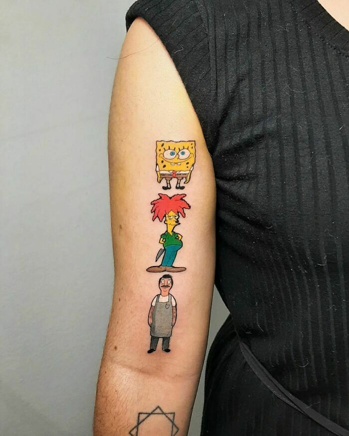 SpongeBob SquarePants, The Simpsons and Bob's Burgers inspired tattoo