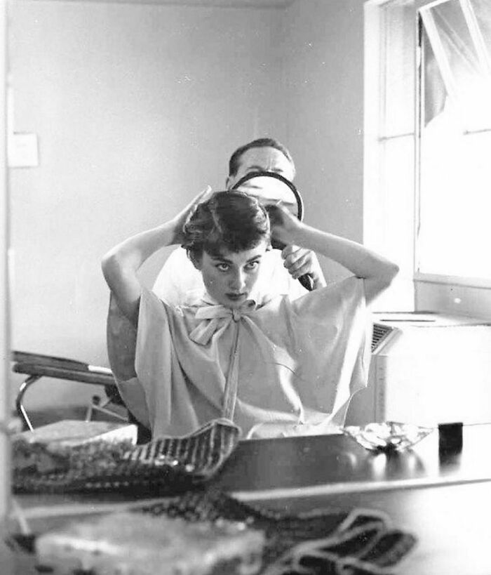 Audrey Hepburn Having Her Hair Cut, 1953