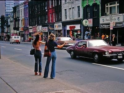 Two Women Hitchhiking In Toronto, Canada, 1974