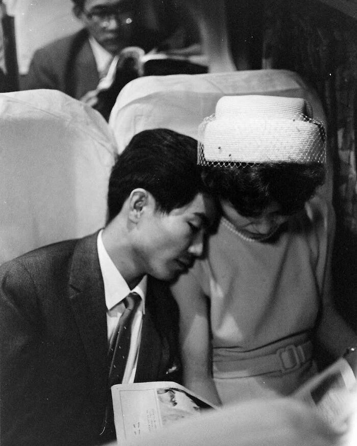 Newlyweds Ride A Train Headed To Tokyo, Japan, 1964. Photo By Bill Ray