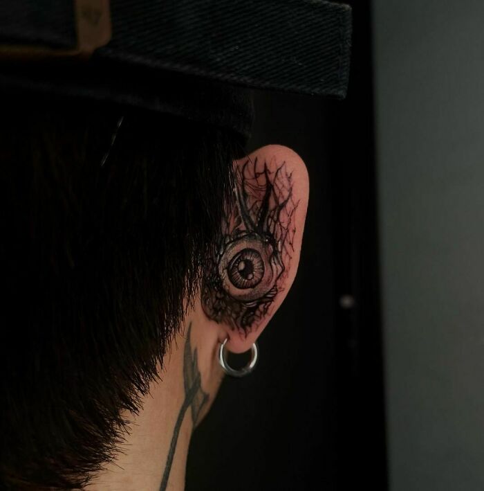 ear tattoo of an eye