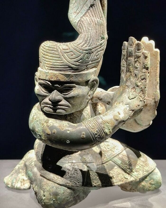 “Bronze Figure With Towering Hair,” From The Sanxingdui (Modern-Day Sichuan, China) Archaeological Site, Dating To Around 1100 Bce