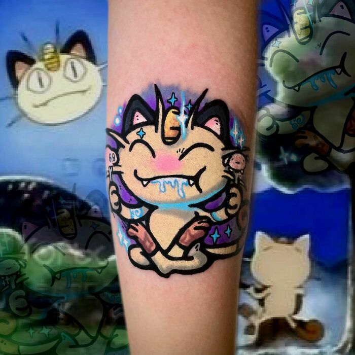 Pokémon character Meowth tattoo