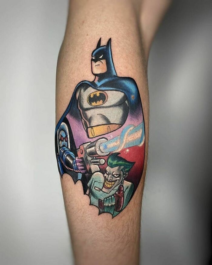 Batman and Joker arm tattoo