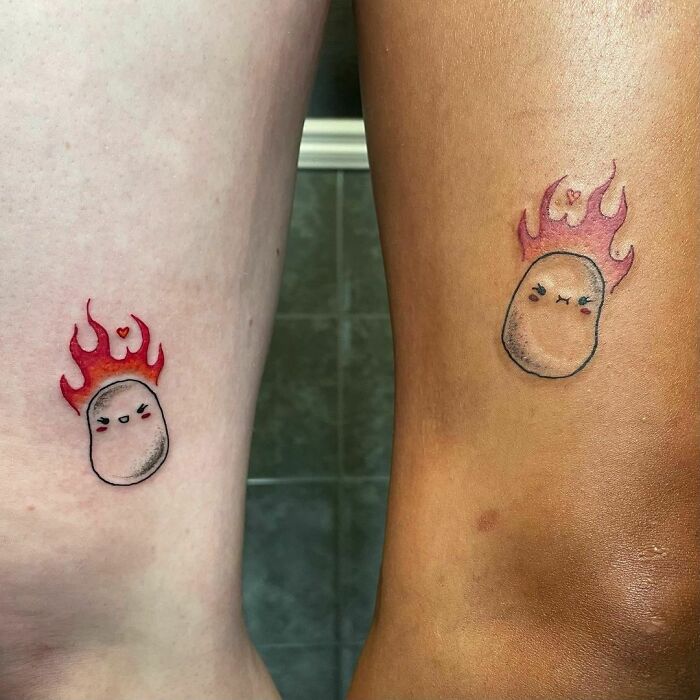 Cute hot potato leg tattoos
