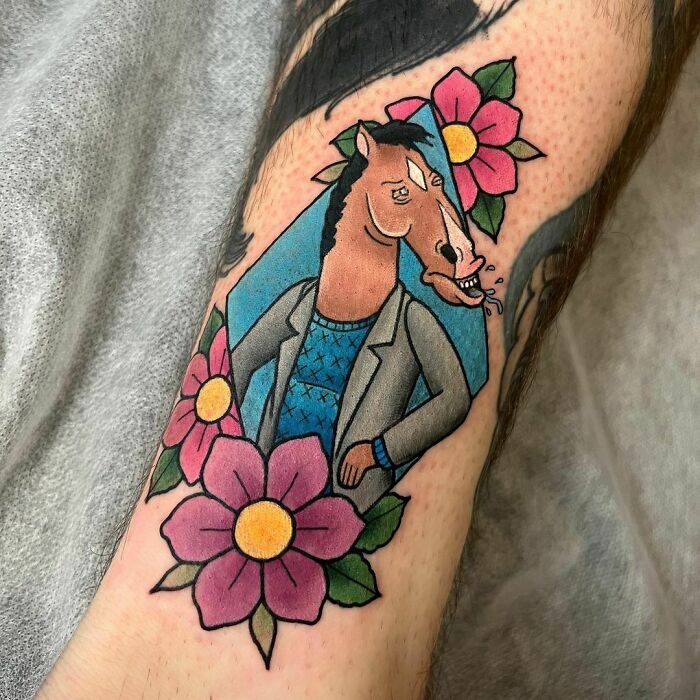 Bojack Horseman with flowers tattoo