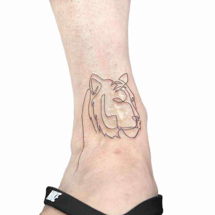 Single Line Tiger Tattoo