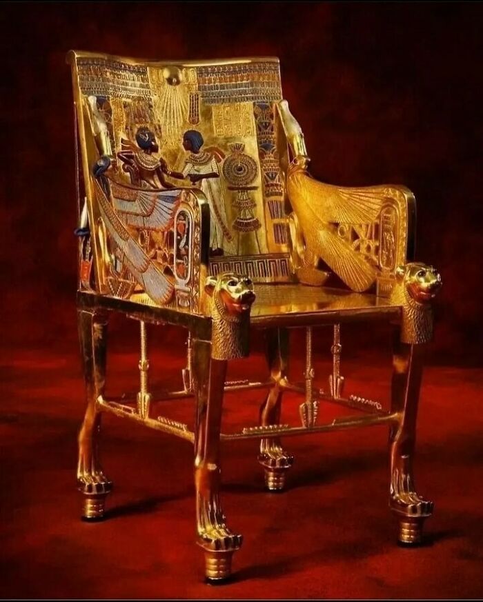 Golden Throne Of Tutankhamun Dated Approx. Circa 1325 Bc. Made Of Gold, Wood, Precious Stones And Colored Enamel Glass. It Was Found In His Grave By Howard Carter In 1922.cairo Egyptian Museum, Egypt