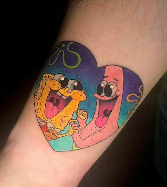 SpongeBob and Patrick holding hands tattoo 