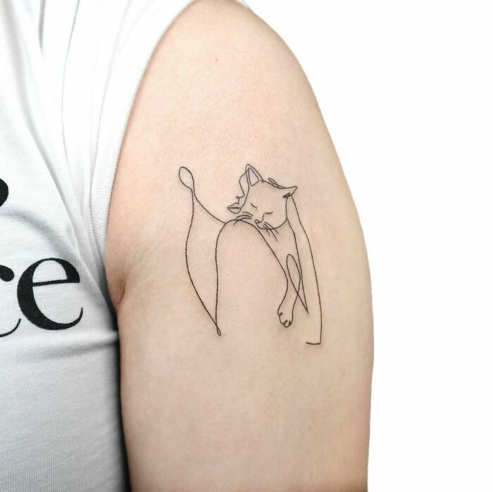 Cat Single Line Tattoo