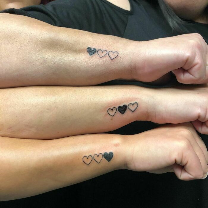 3 matching heart wrist tattoos
