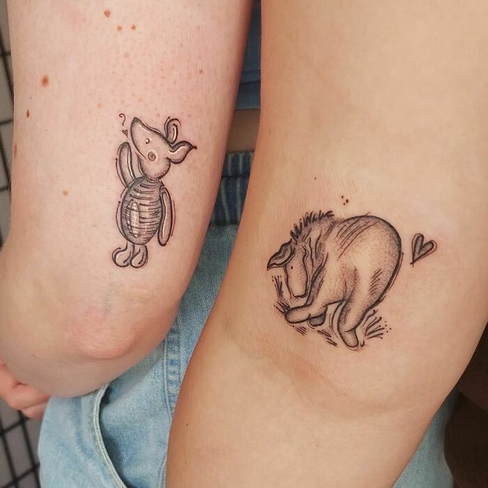 Piglet and Eeyore arm tattoos