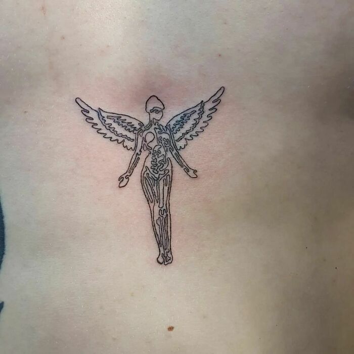 Single line angel tattoo