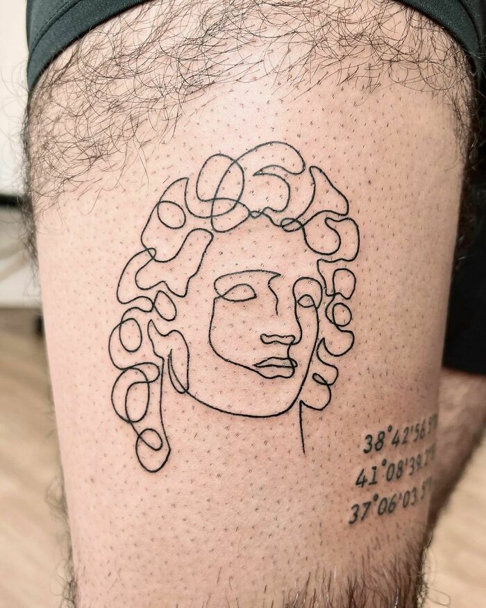 Single line woman arm tattoo