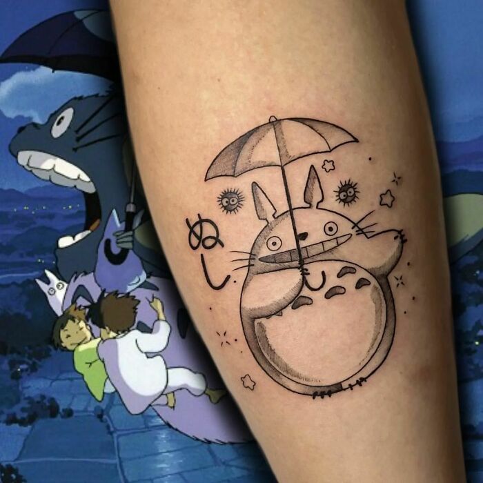 Totoro with umbrella tattoo