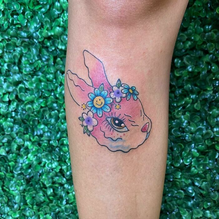 Watercolor Bunny Tattoo