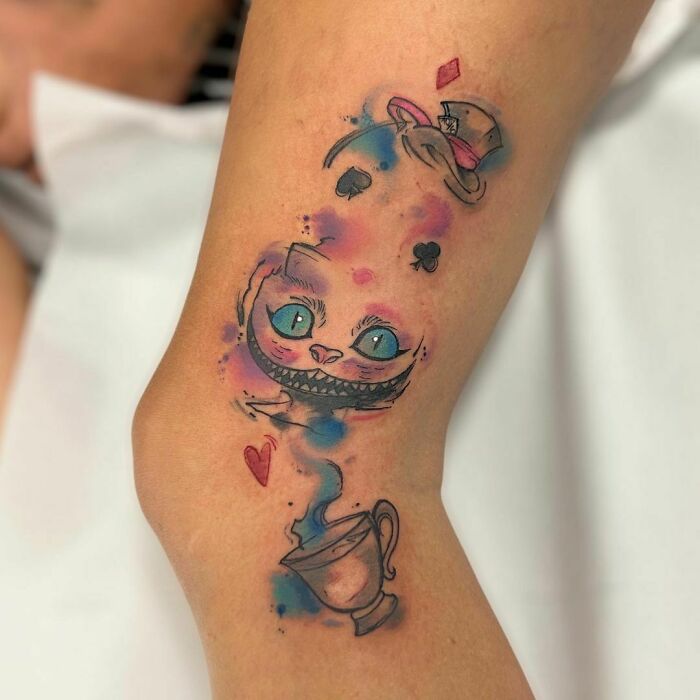 Watercolor Tattoo Inspired By Alice In Wonderland