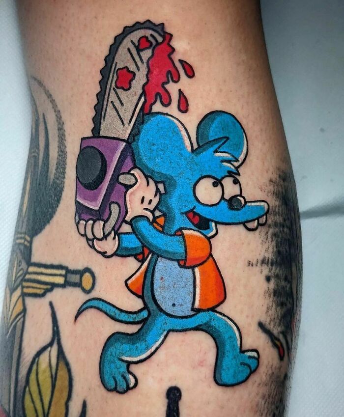 Itchy the mouse from The Simpsons tattoo