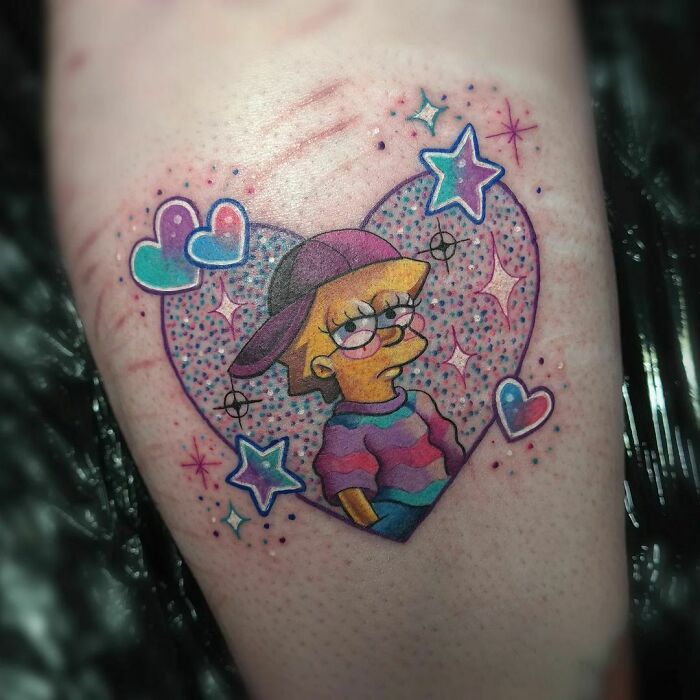 Cool colorful Lisa Simpson tattoo