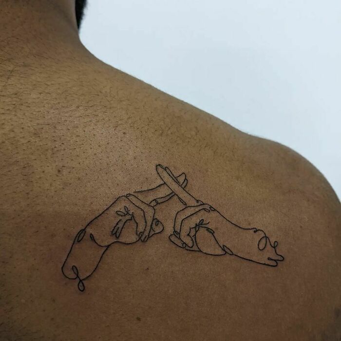 Line fingers back shoulder tattoo
