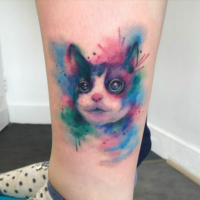 Watercolor Cat Tattoo