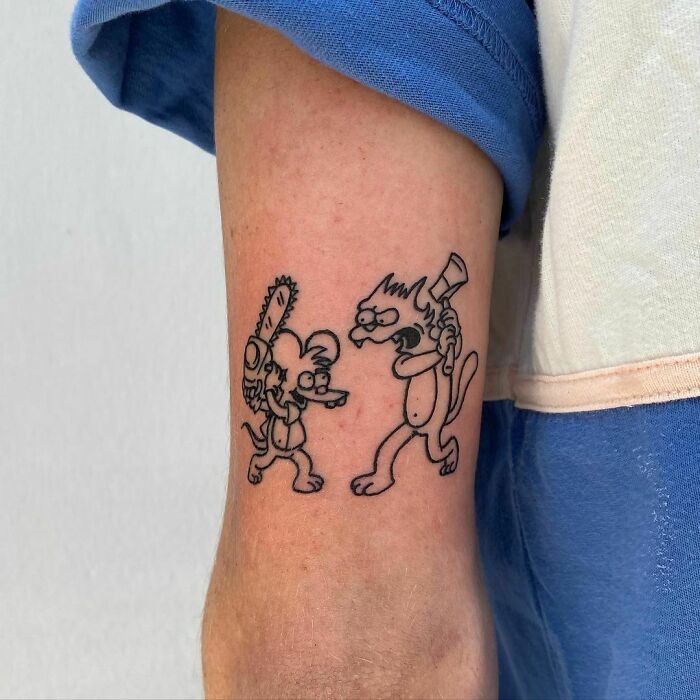 The Simpsons rat and cat fighting tattoo