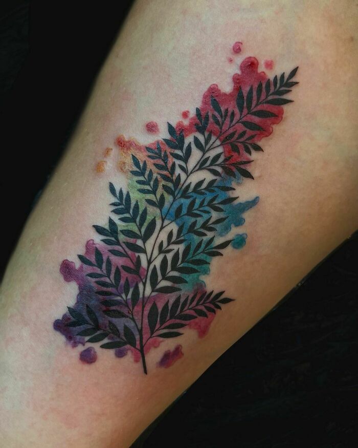 Colorful Fern Tattoo