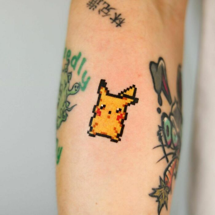 Pixelated Pikachu tattoo 