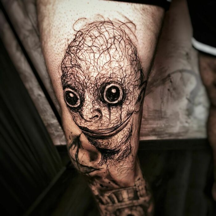 Line Filigree scary knee tattoo