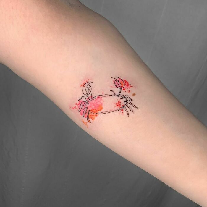 Watercolor With Fine Line Crab Tattoo