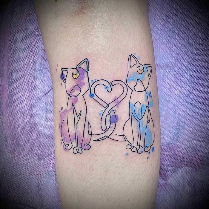 Single Line Watercolor Artemis And Luna Tattoo