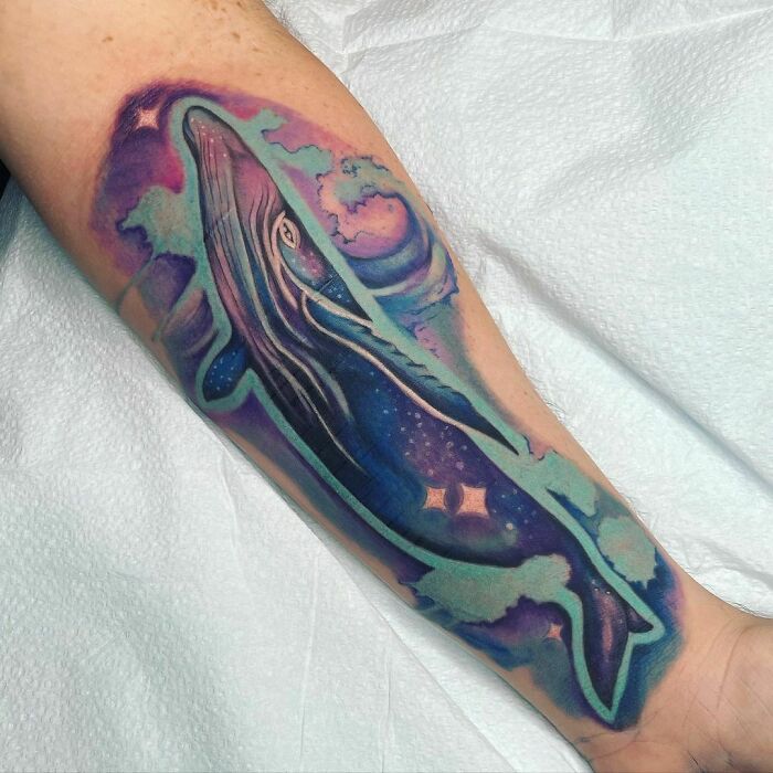 Galaxy, Watercolor Humpback Whale Tattoo