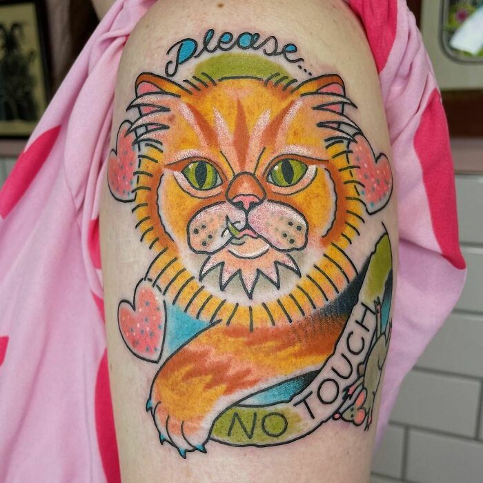 Orange cat with hearts tattoo 