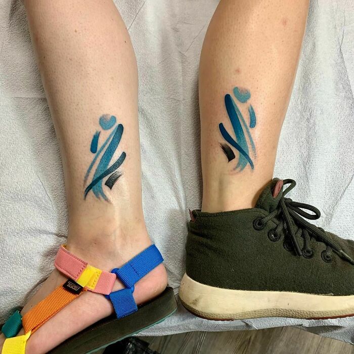Matching Ocean-Inspired Watercolor Tattoos