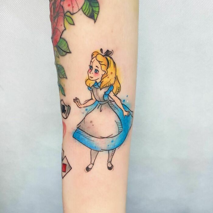 Watercolor Alice In Wonderland Tattoo