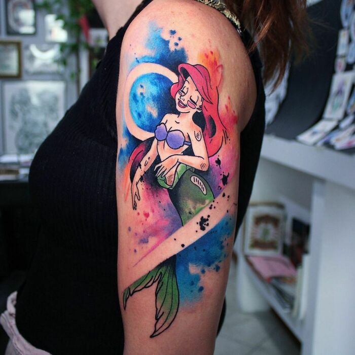 Watercolor Ariel Tattoo
