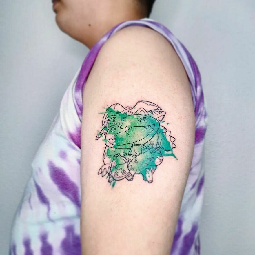Pokémon watercolor tattoo on the arm
