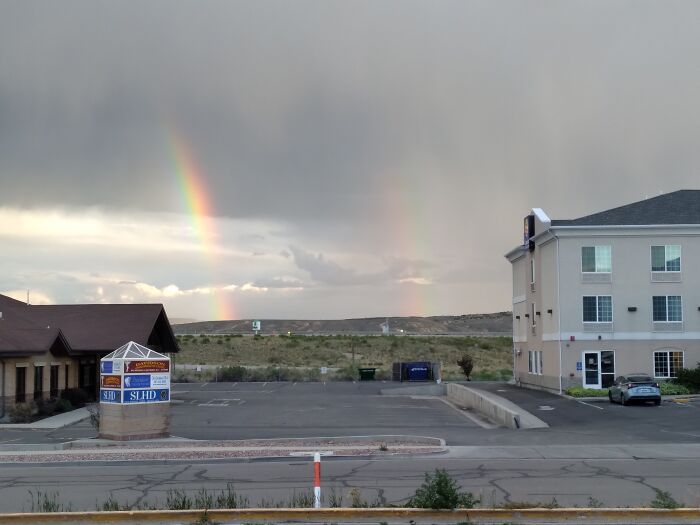 Double Rainbow Seen Near A Motel Six In Wyoming