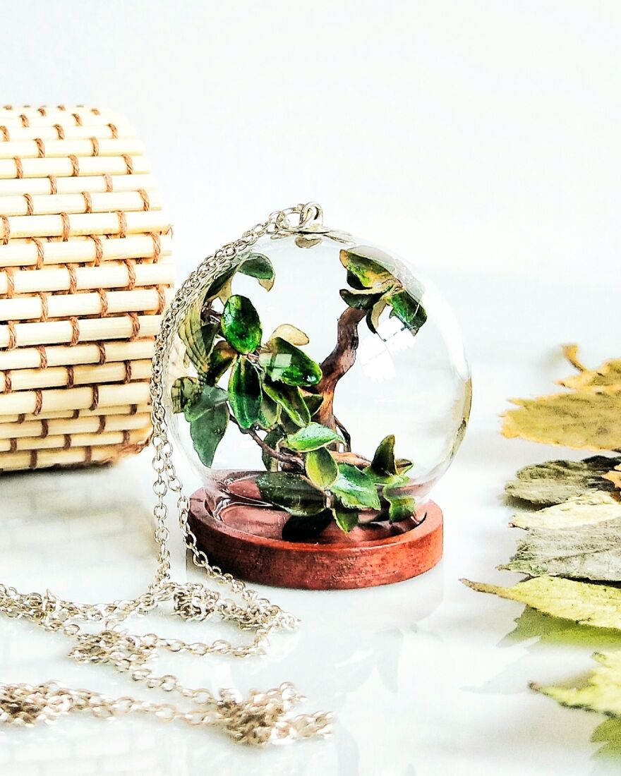Miniature Tree In A Glass Globe Pendant