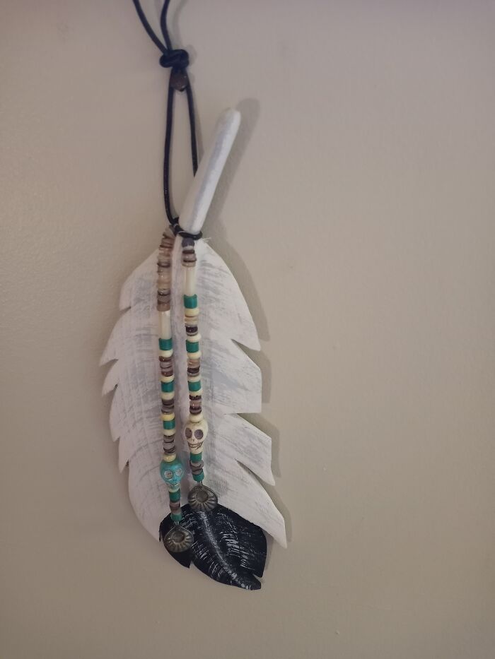 A Carved Cedar Eagle Feather (My Dad Carved It, Mom Decorated)
