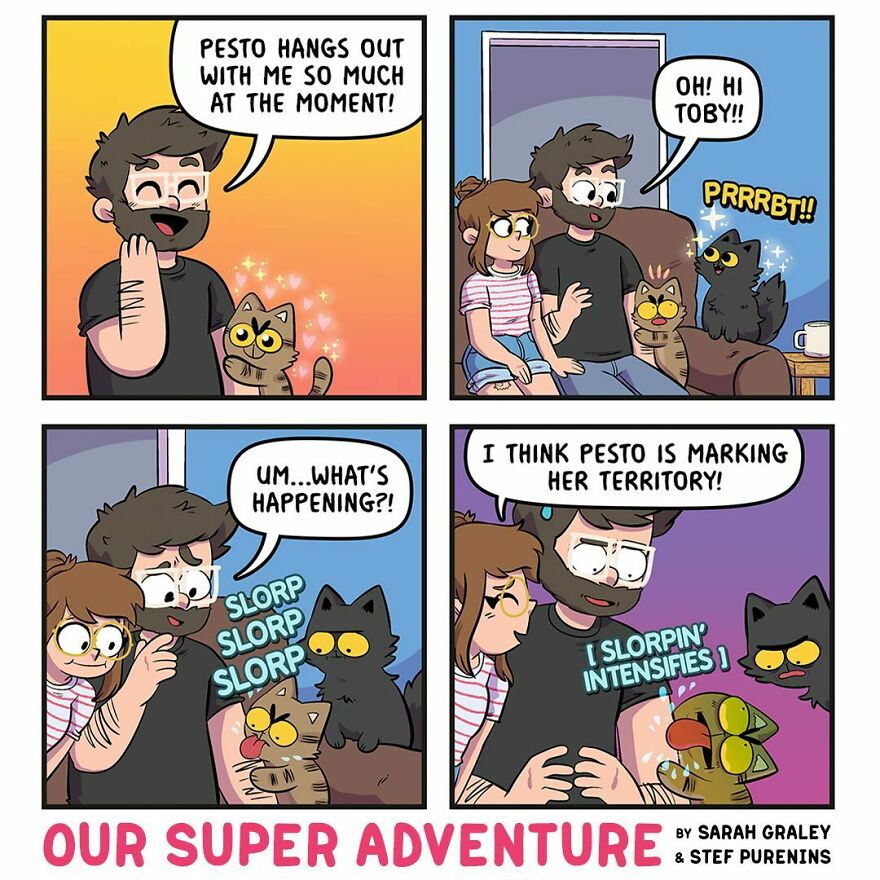 This Artist Illustrates His Crazy Life With His Fiancé And 4 Cats (New Photos)