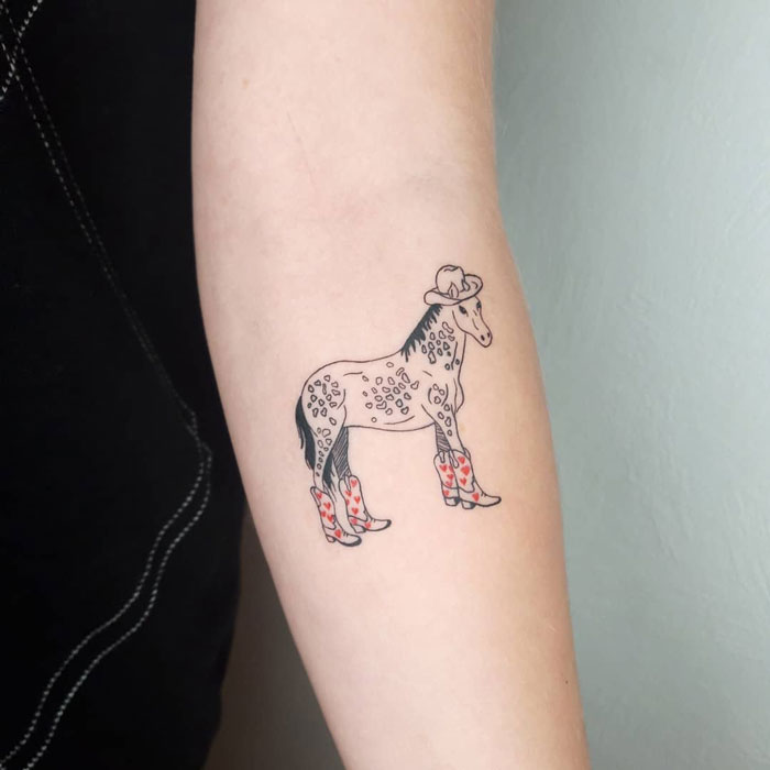 Custom Horsey With Boots And A Hat For Lisette. Thank You For Trusting Me With Your First Tattoo