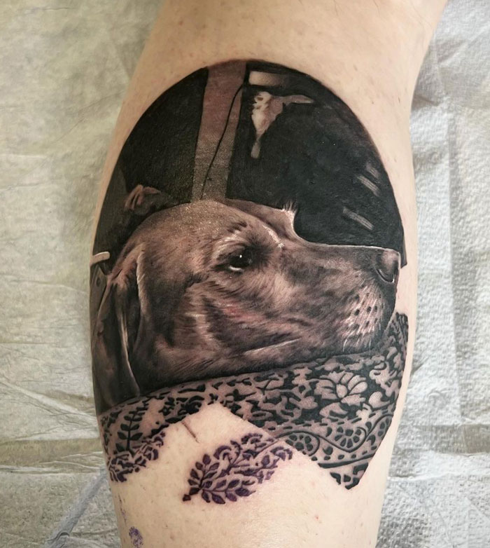 Realistic dog head tattoo