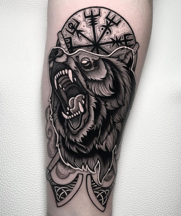 Black and white Berserker Bear tattoo
